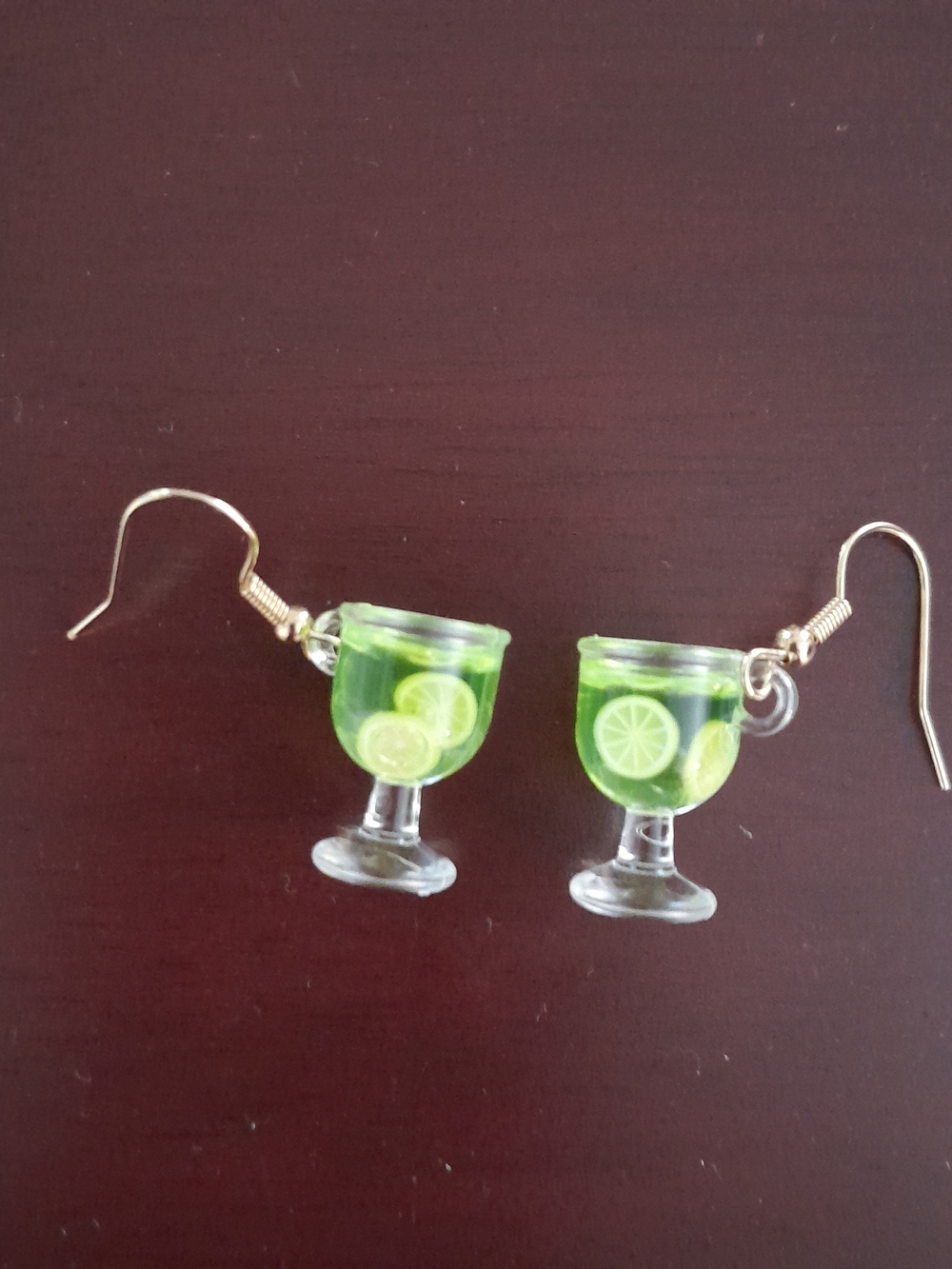 Lime Cocktail Glass Dangle Earrings - Stylish Green Fruit Charm